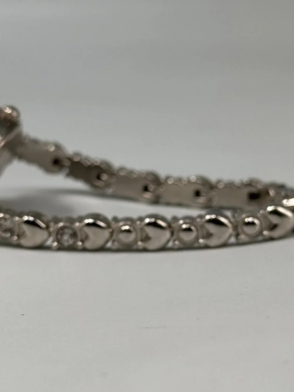 Rhinestone Heart Band Watch Silver Tone Round Dainty Bling New Battery 7